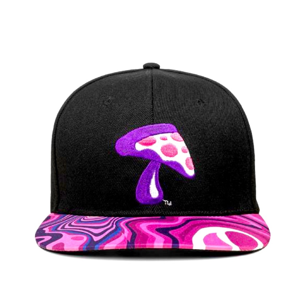 Unique Black Snapback Mellow Mushroom Hat with New Purple Mushroom